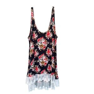Jody California Tunic Top Womens 2XL Black Floral Tank Lace Hem Swing Short Boho